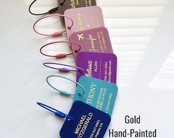 Personalized Gold Engraved Luggage Tag - Name ID Tags for Suitcase or Backpack