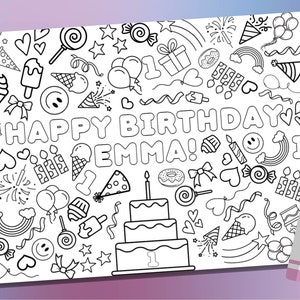 Birthday Party Editable Coloring Placemat Digital Template For Kids | Personalized Birthday Coloring Page | Activity Sheet | Print at Home