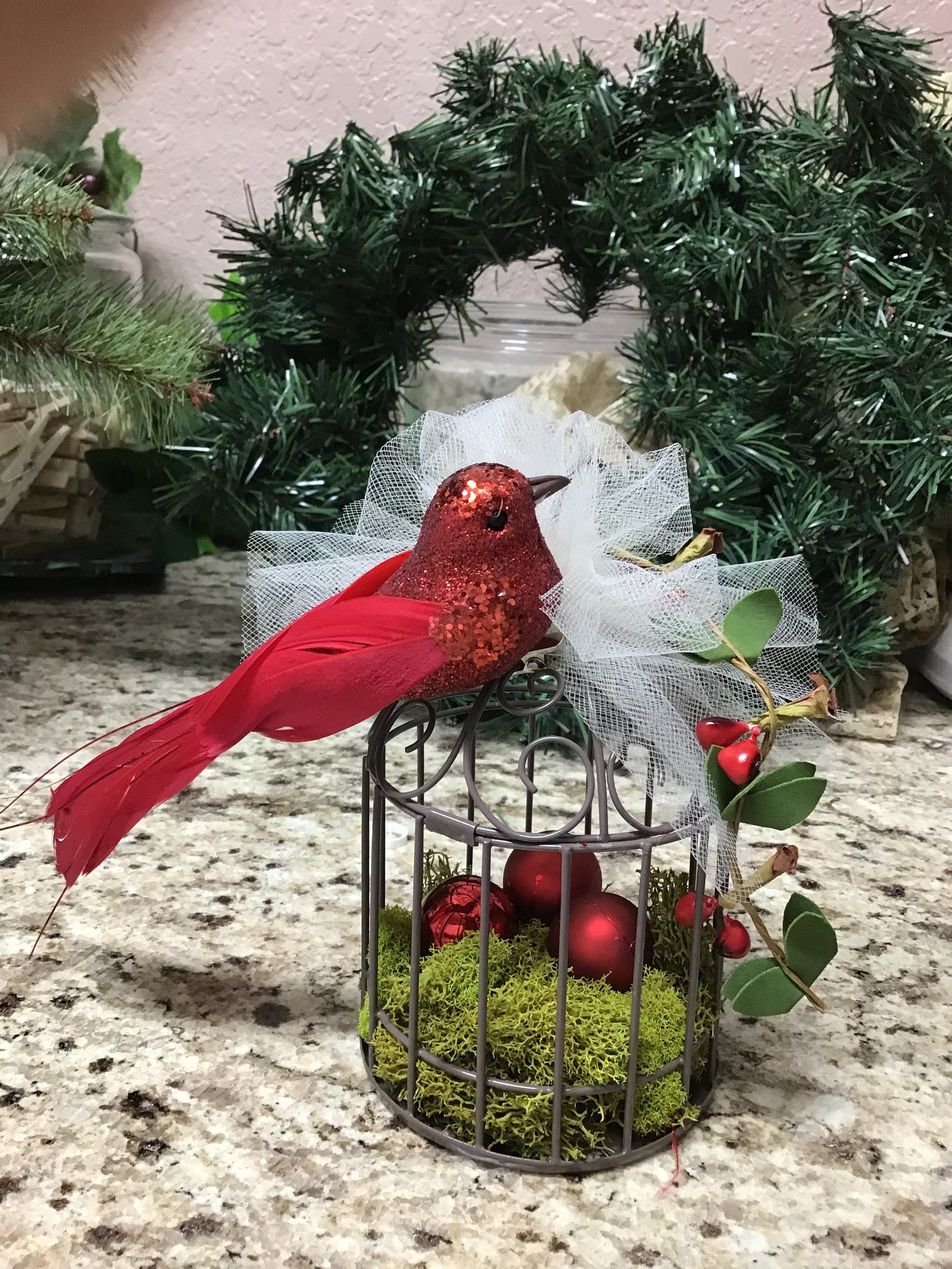 Red Bird Christmas Ornament Embellished Bird Cage Christmas Etsy