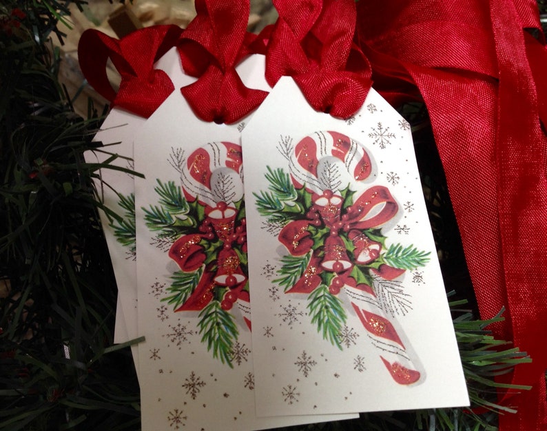 Set of Christmas Gift Tags, Candy Cane Gift Tags, Red Christmas Cane ...