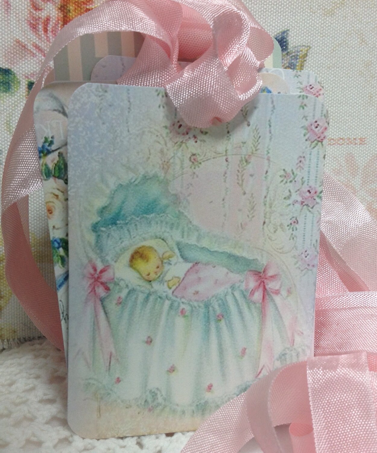 Set Of 6 large Vintage Baby Gift Tags New Baby Cards Etsy