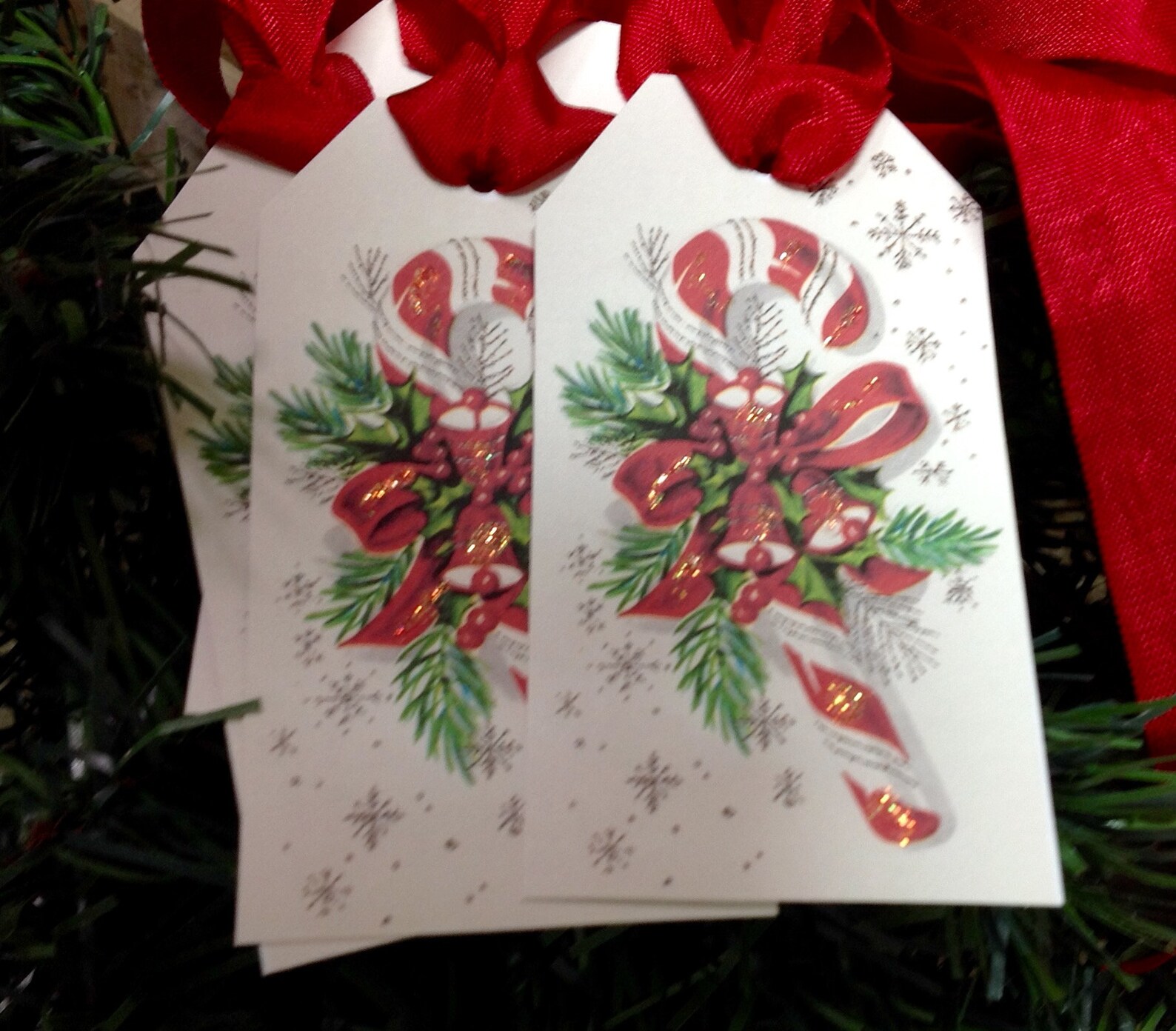 Set of Christmas Gift Tags, Candy Cane Gift Tags, Red Christmas Cane ...