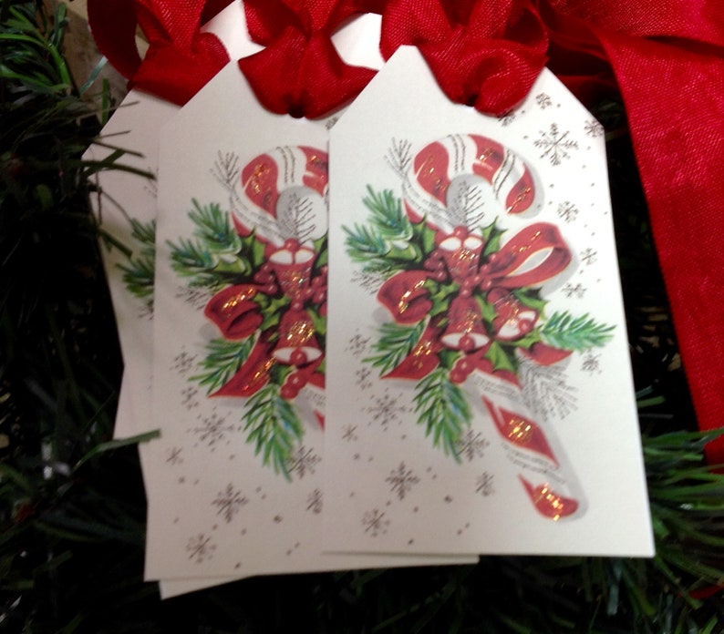 Set of Christmas Gift Tags, Candy Cane Gift Tags, Red Christmas Cane ...