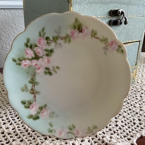 Vintage Hand-Painted Bavarian China Plate: 14k Gold Edged Rose Decor