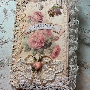 Feminine Shabby Rose Tag Journal,Shabby Chic Journal, Roses For Journal, Keepsake Journal, scrapbook, Happy Mail