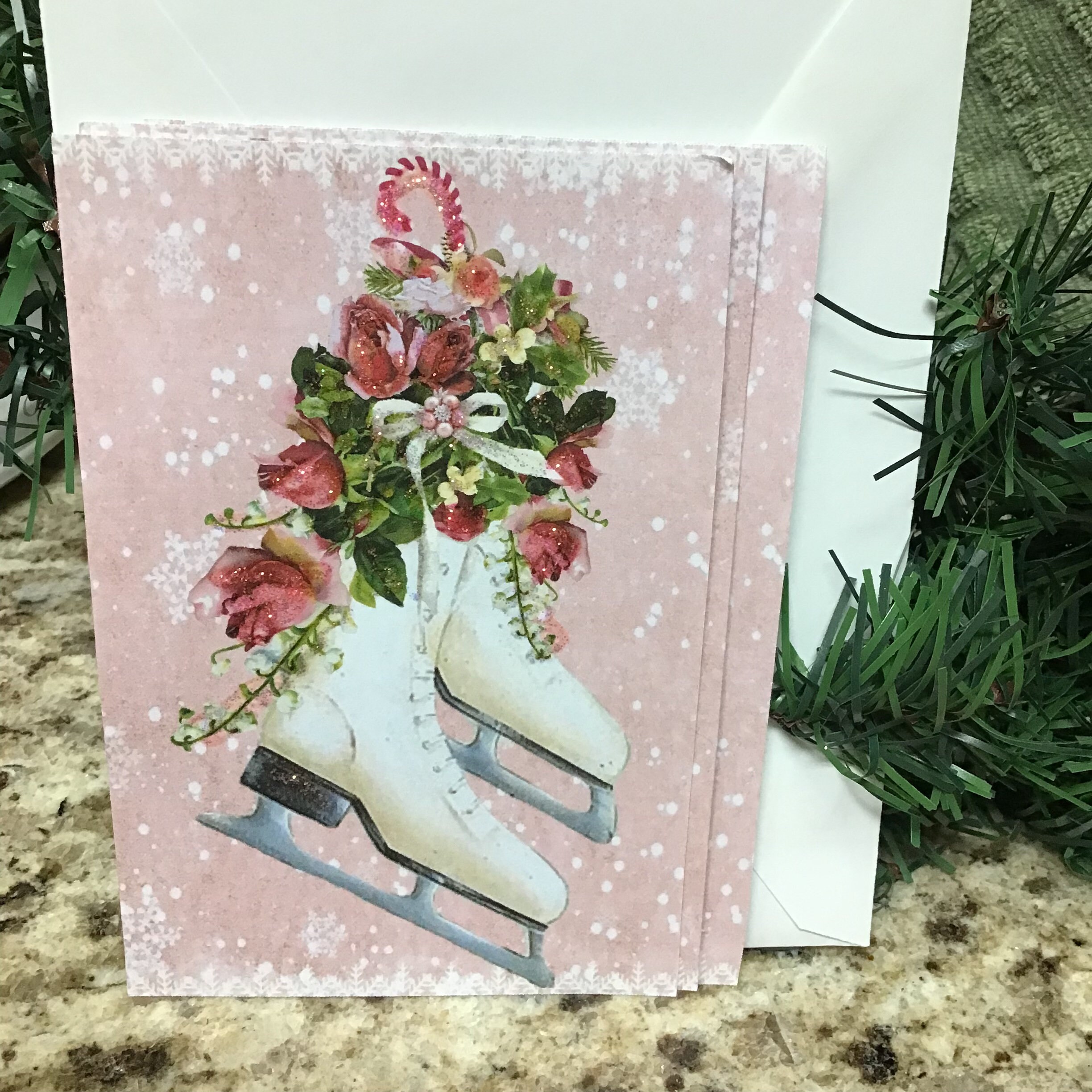 Pink Ice Skates Christmas Cards Flat Christmas Cards Holiday Etsy