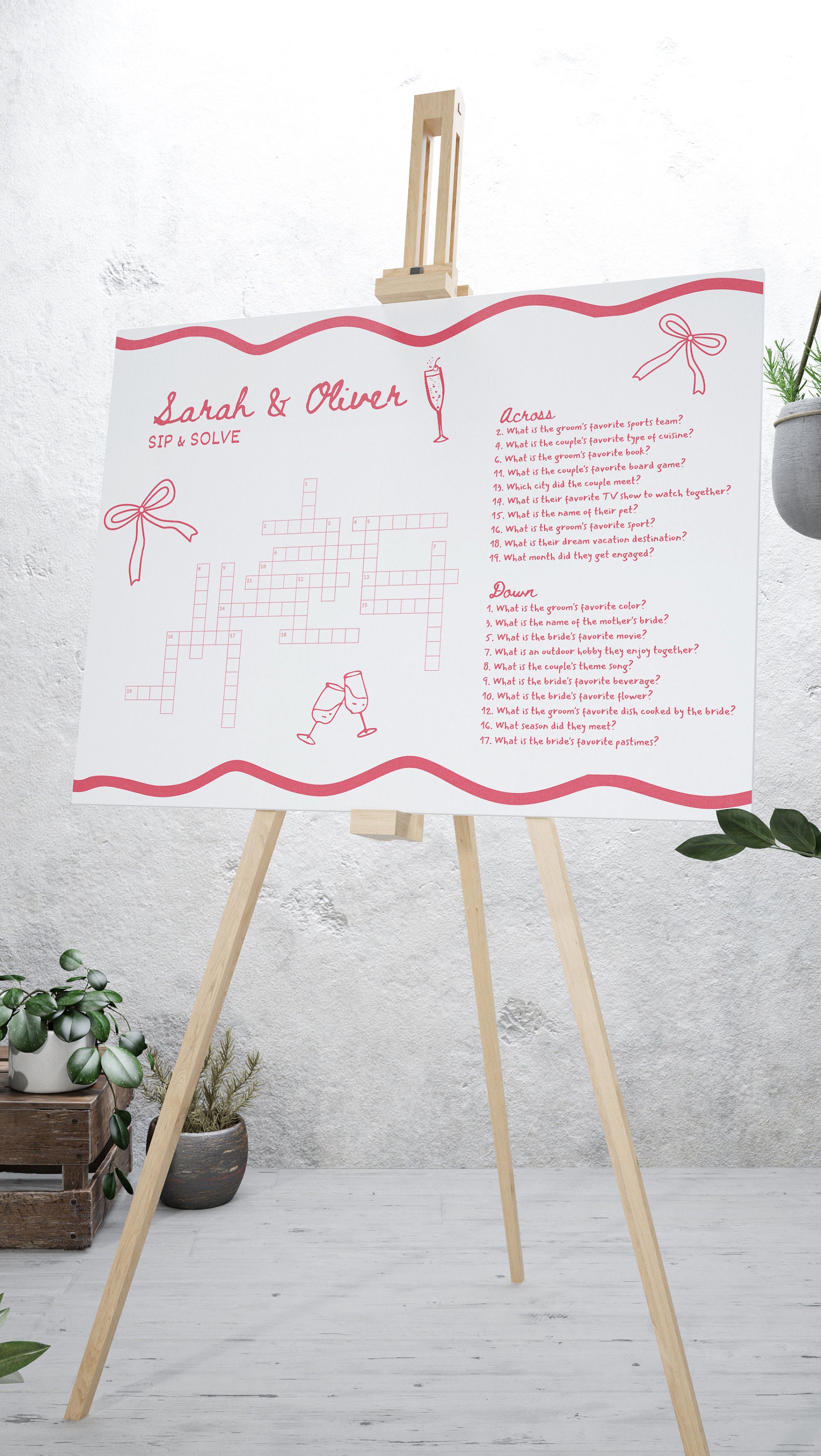 Sip and Solve Wedding Crossword Coquette Personalized Puzzle Custom Sip and Solve Wedding Crossword Coquette Personalized Puzzle Custom