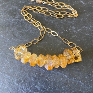 Citrine Nugget Bar Necklace, Gold filled, Chunky Gemstones, November Birthday, Ready to Ship