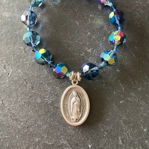 Our Lady of Guadalupe, Mother Mary, Virgin Mary, Divine Mercy, Medal, Religious Pendant, Swarovski Crystal AB Bracelet, Ready to Ship