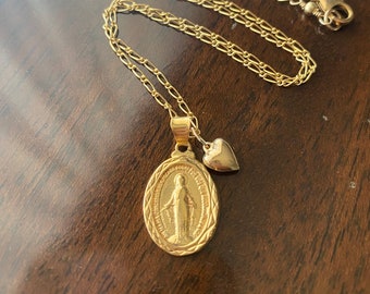 Virgin Mary, Mother Mary, Religious, Catholic, Christian, Sponsor, Godparent, Gift, Heart, Goldfilled Necklace, Ready to Ship