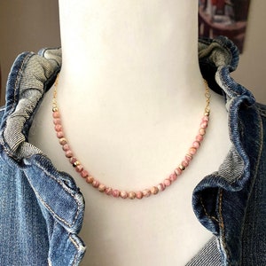 Rhodochrosit, Gold gefüllte Spacer Perlen, Kette, Layering, Sommer Look, Halskette, Versandfertig