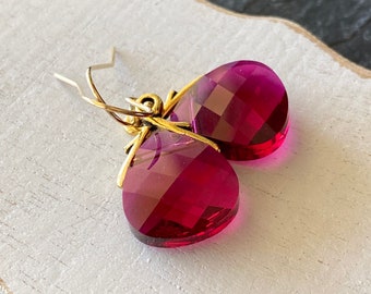 Swarovski Crystal Earrings, Gold tone, Goldfilled, Ruby Red, Faceted, Ready to Ship