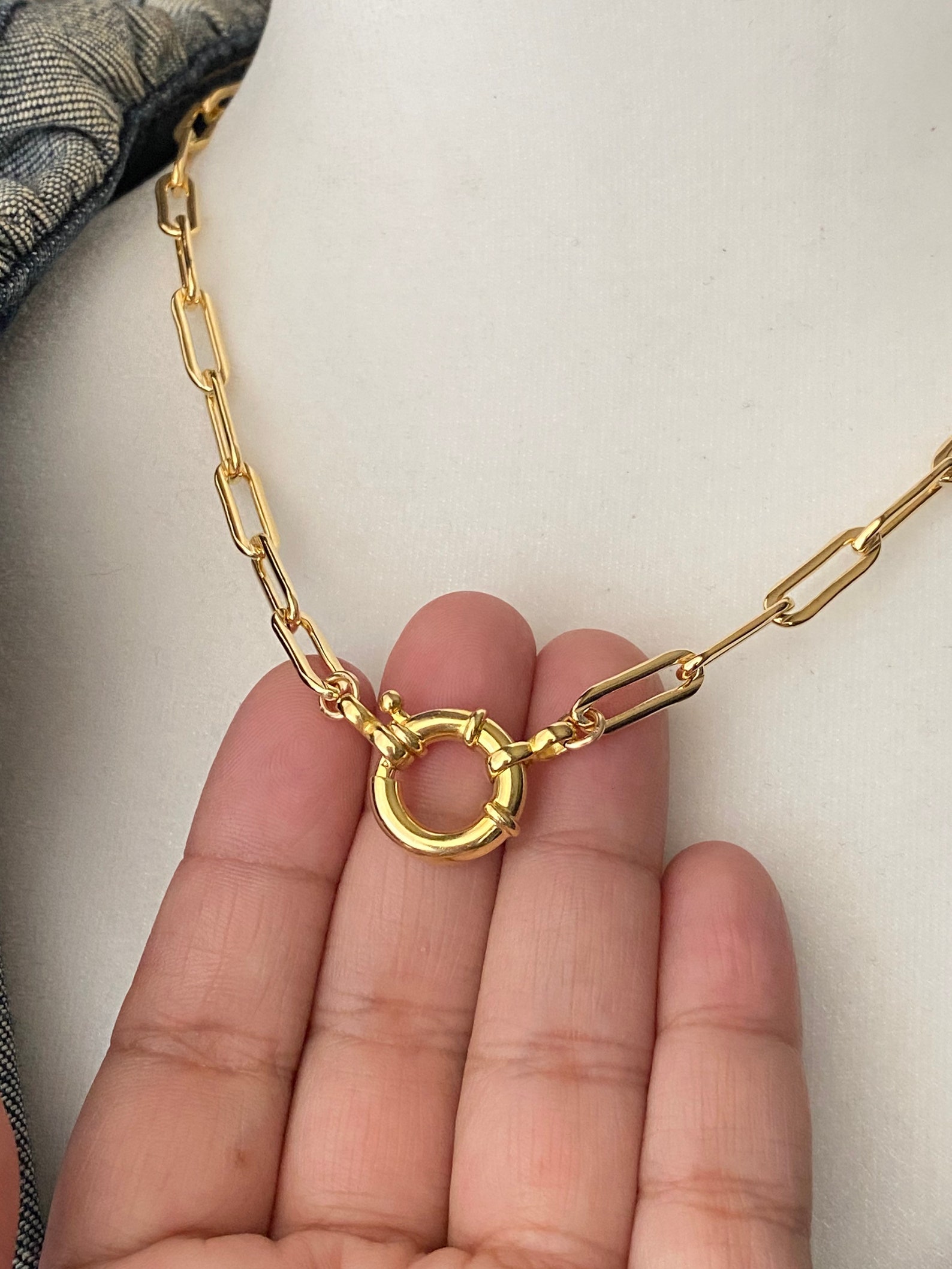 Large Paperclip Chain Necklace Sailor Toggle Clasp Layering Etsy