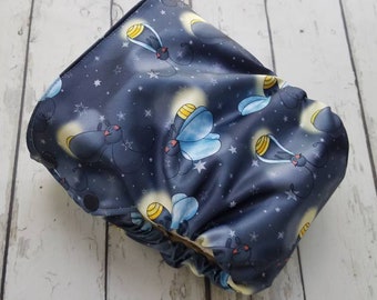 Organic Side Snap All in One Cloth Diaper Starry Night Flight AIO PUL Sized Made to Order