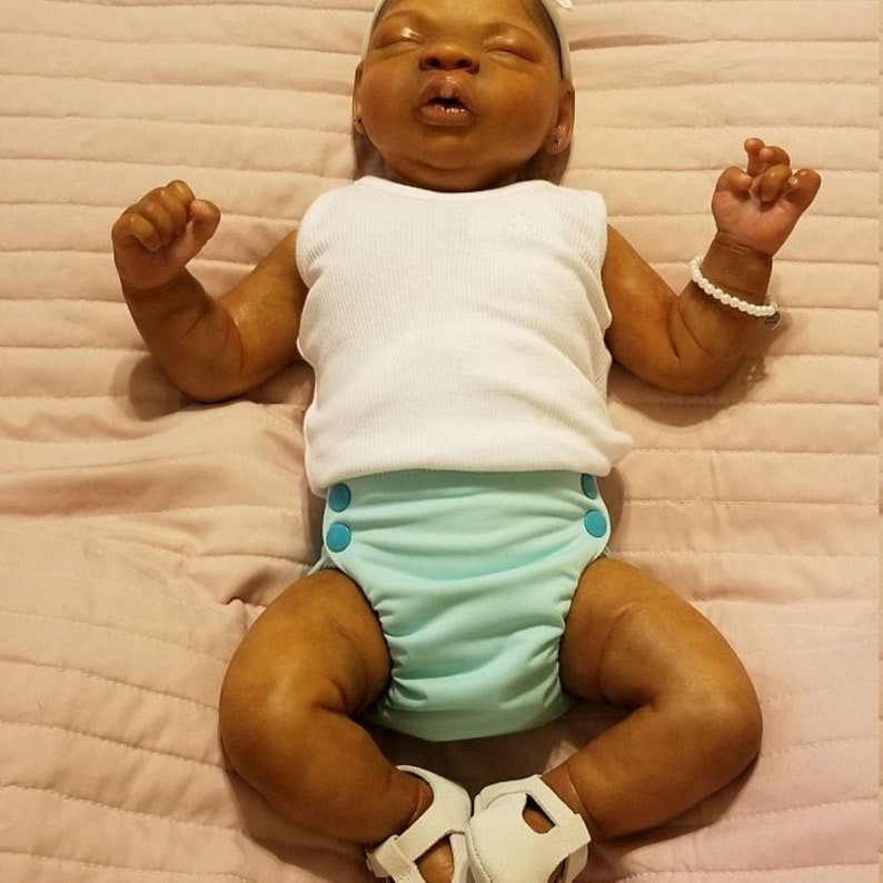 Reborn Doll Collectors Organic Side Snap All in One Cloth Diaper You Choose Solid Colors AIO image 9