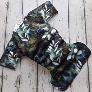 Organic Side Snap All in One Cloth Diaper Ethereal Foliage AIO PUL Sized Made to Order image 2