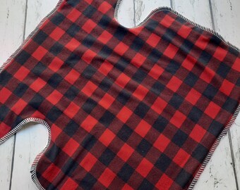 One Size Newborn Toddler Organic Winged Prefold Cloth Diaper Stretchy Preflat Black and Brick Red Plaid