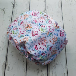 Organic One Size Side Snap All in One Cloth Diaper Le Fleur Damask AIO PUL 10-48 lbs image 6