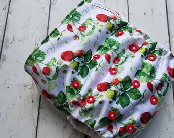 Organic One Size Side Snap All in One Cloth Diaper Ripe on the Vine/Berry Red Plaid AIO PUL 10-48 lbs