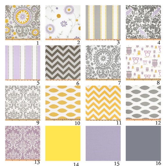 Items similar to Custom Crib Bedding3 pieceLavender, Yellow and Grey