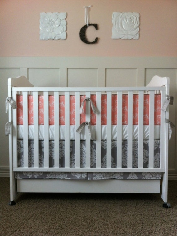 Items similar to Custom Crib Bedding3 pieceSoft Pink and Grey on Etsy