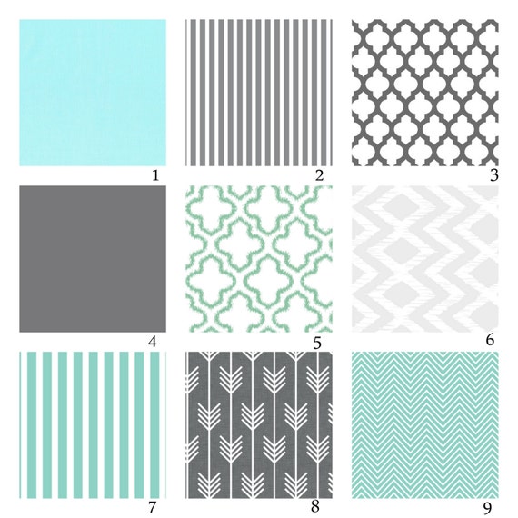 Items similar to Custom Crib Bedding-3 piece-Mint and Grey on Etsy