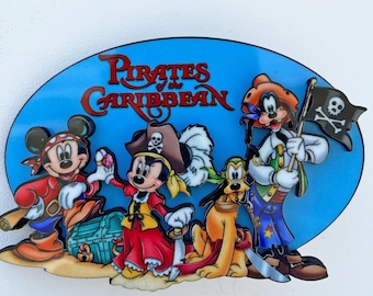 Disney Pirates of the Caribbean Brooch, Mickey and Friends, Handmade Wearable Art