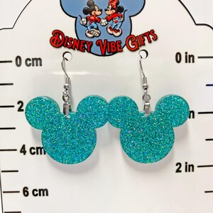 Shimmering Teal Mouse Earrings | Glittery Disney-Inspired Jewelry | Fun, Lightweight | Pierced & Clip-On Options | Handmade Magic!