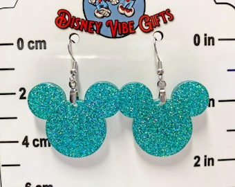 Shimmering Teal Mouse Earrings | Glittery Disney-Inspired Jewelry | Fun, Lightweight | Pierced & Clip-On Options | Handmade Magic!