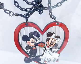 Mickey & Minnie Wedding Necklace – Disney Inspired Wood Heart Jewelry
