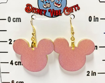 Dusty Rose Mouse Earrings | Matte Sparkle Acrylic, Pierced & Clip-On