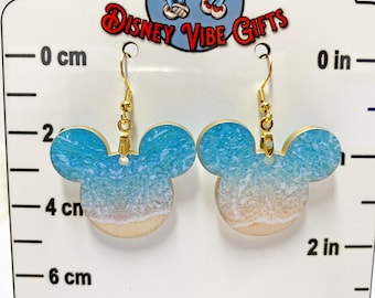 Beachy Disney Mouse Earrings | Ocean Wave Acrylic Dangles | Pierced & Clip-On Options | Handmade Vacation Jewelry for Disney Lovers!