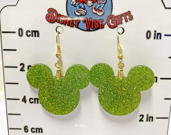 Glitter Green Disney Mouse Earrings | Acrylic Dangle Earrings