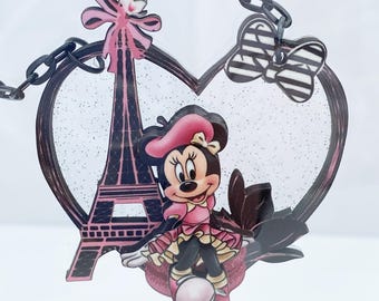 Paris Minnie Necklace – Sublimated Laser Cut Wood & Acrylic | Handmade Disney-Inspired Statement Jewelry