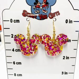 Glitter Mouse Earrings – Sparkly Acrylic Disney-Inspired Jewelry | Lightweight Fun for Park Days & Magical Outfits - Ear Wires or Clip-On