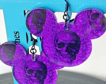 Spooky Disney Mouse Earrings, Purple Skeleton Acrylic, Halloween Jewelry