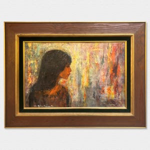 Vintage 1971 Christian Bjorn Larsen Oil Painting – Danish Swedish Modernist Portrait in Original Frame - Original Artwork