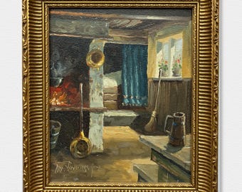Allan Karms  Original Interior Oil Painting -  Signed Artwork from the 1960s  - original Artwork - Oil on Canvas.