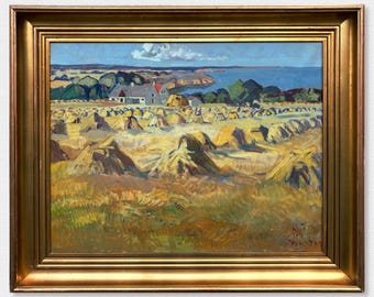Large Modernist Landscape Painting -  Oil on Canvas by Danish Artist Nis Stougaard (1906-87)