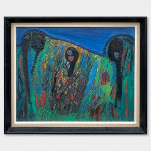 Danish Retro abstract Oil Painting -  Unique Original Home Wall Art - 1970s - Signed Artwork