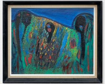 Danish Retro abstract Oil Painting -  Unique Original Home Wall Art - 1970s - Signed Artwork