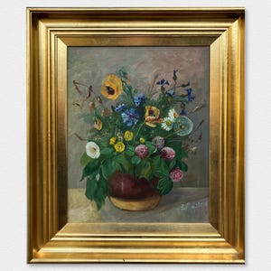Beautiful Vintage Oil Painting of Flowers - Floral Still Life - Wild Flower Bouquet - Signed Original Art -  Danish Oil Painting- Debois