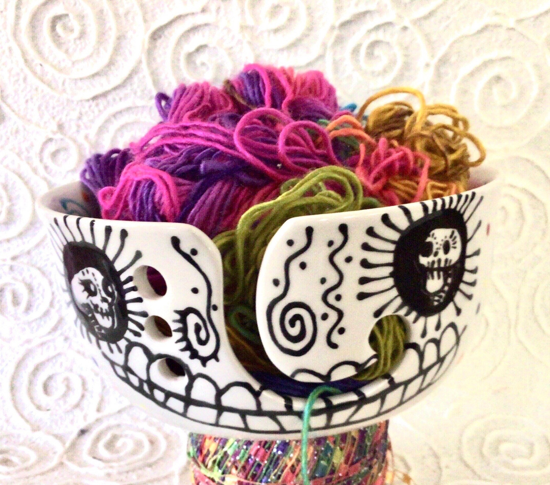 Made to Order Barn Owl Yarn Bowl Large Hand Painted Ceramic With Four Yarn  Channels Full Color 