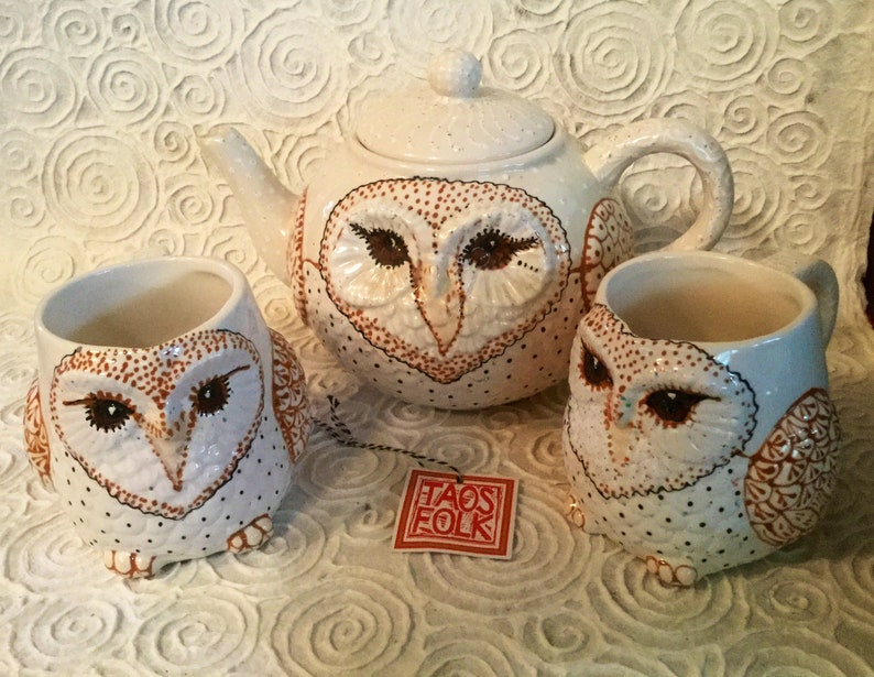 Barn Owl Teapot Set of Teapot & Two Mugs Etsy