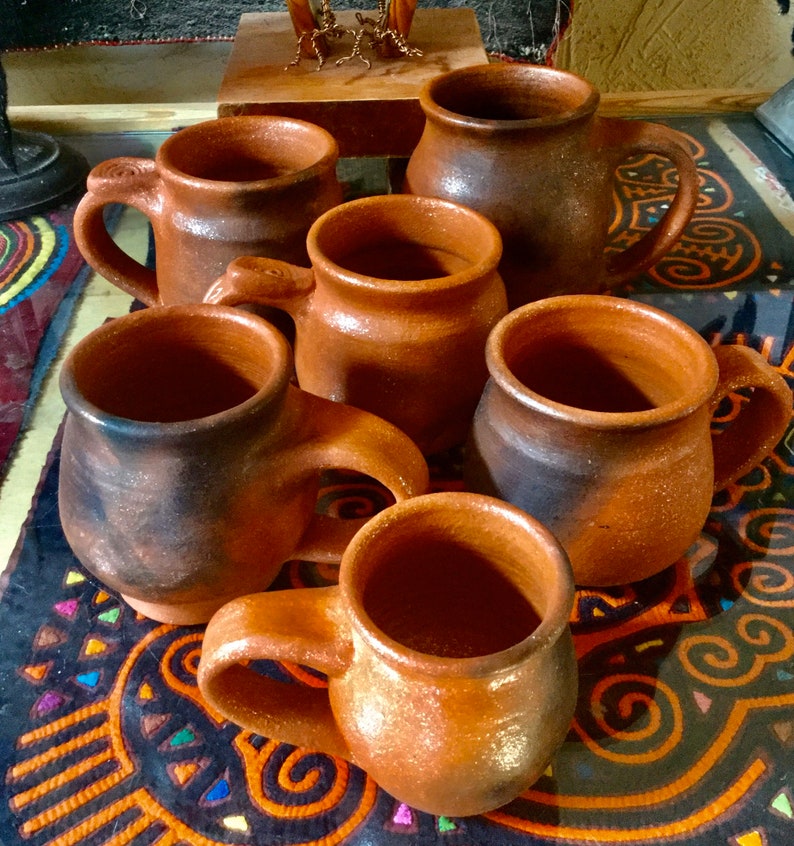 One Mica Mug from Taos, New Mexico, Shimmering Terra Cotta Smooth Burnished Unglazed Mica Clay with Fire Clouds image 1