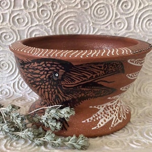 Mica Blessing Bowl with Barn Owl and Raven for Burning Bowl Rituals and Shamanic Ceremony Mica Clay from New Mexico