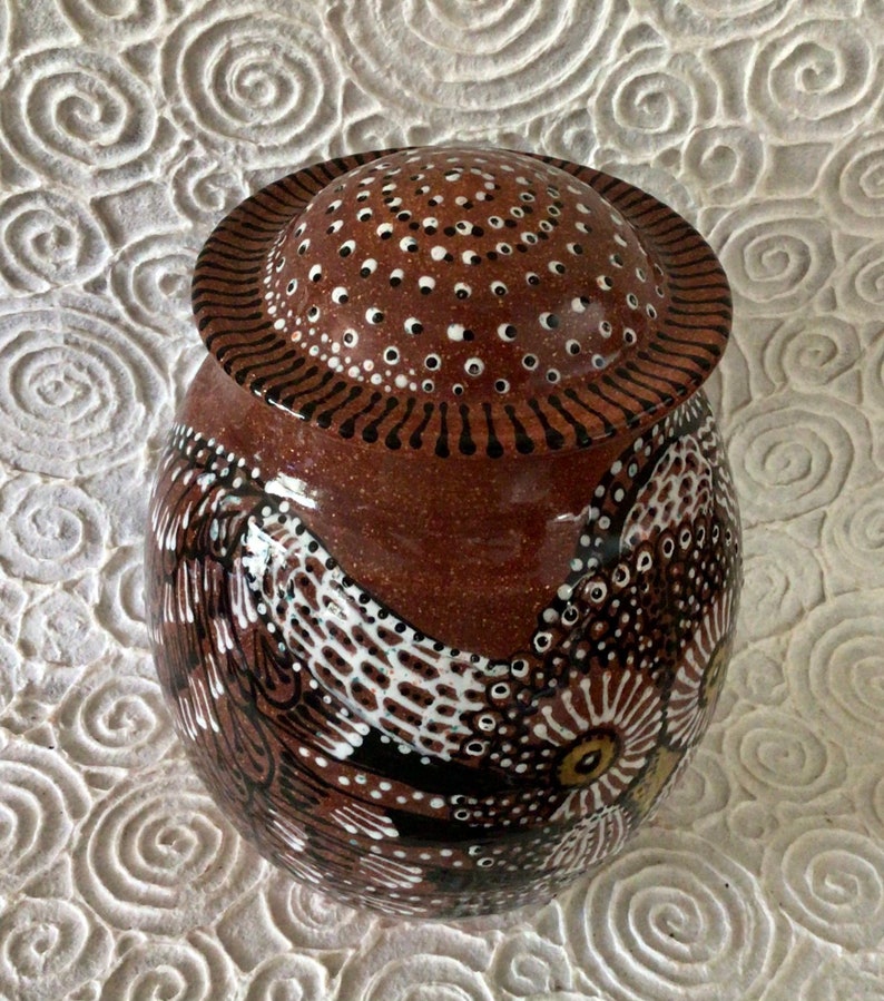 Dreamtime Owl Cremation Memorial Urn of New Mexico Mica Clay Custom Order with FAIR Shipping image 5