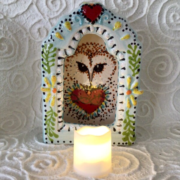 Barn Owl Sacred Heart Shrine for Wall Shelf and Altar