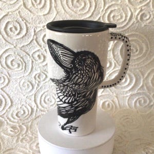 In Stock Raven Heart Ceramic Travel Mug with Sliding Closure Lid