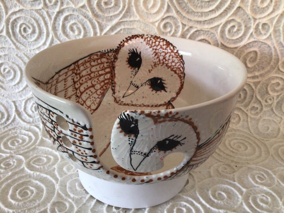 Barn Owl Large Ceramic Knitting Bowl
